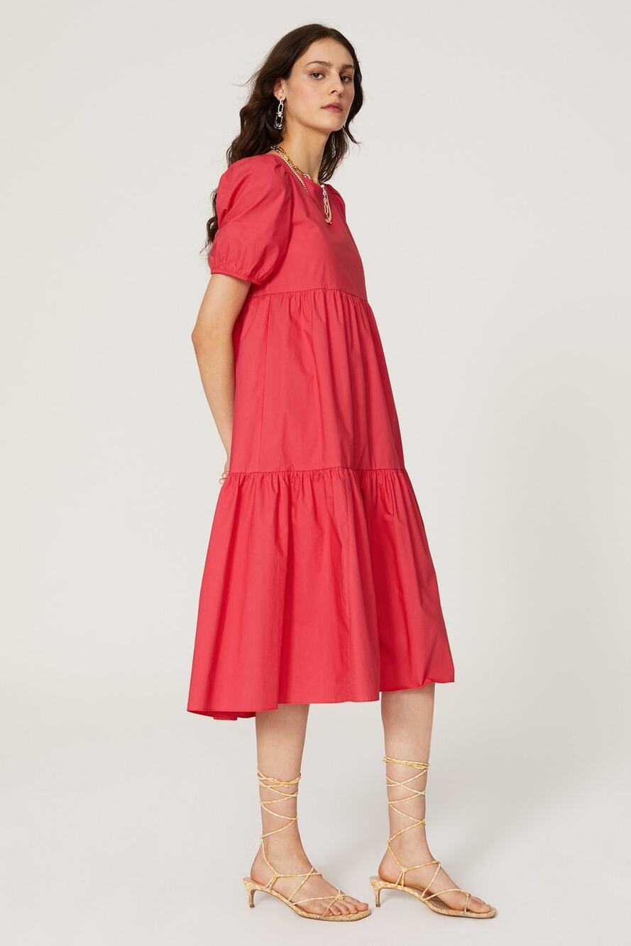 Peter Som X Rent The Runway Organic Cotton Poplin Bright Pink Tiered Midi Dress